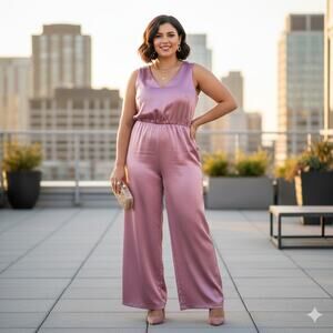 Express Blush Satin Belted Jumpsuit
